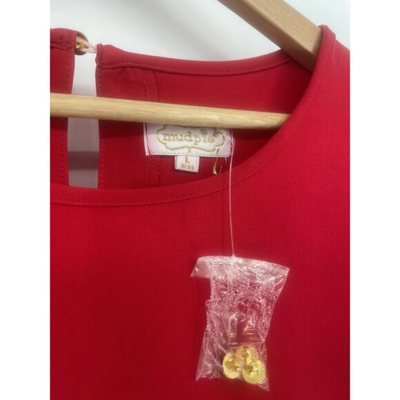 Mud Pie Women’s Large Red Long Bell Sleeve Button Keyhole Back Short Shift Dress - Picture 5 of 10